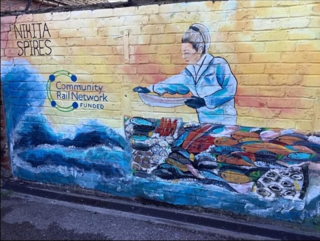 Rachel Newton, immortalised in a wall mural at Grimsby Docks while working for Premier Seafoods - Grimsby.
